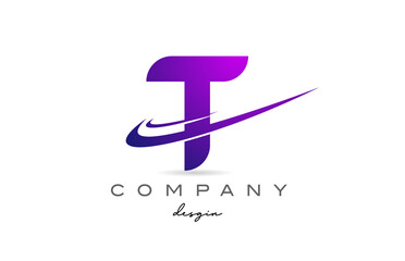 T purple alphabet letter logo with double swoosh. Corporate creative template design for business and company