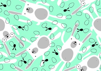 Cartoon animals seamless rabbit bunnies pattern for wrapping paper and fabrics and linens and kids clothes print