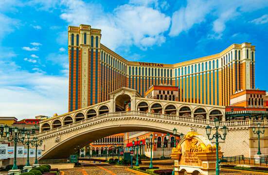 Macau, China - December 18, 2018: View of the city of Macau, a top destination for gambling tourism, often referred to as the Las Vegas of the East