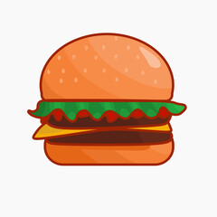 vector burger with salad isolated, meet and cheese on white background. Fast food.