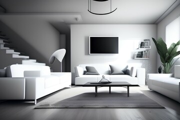 White wall living room have sofa and decoration - generative ai