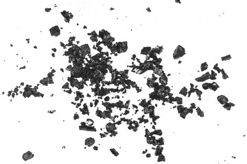 Fototapeta premium Pile wet black coal isolated on white texture, top view
