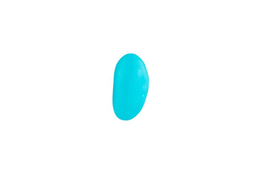 Blue oval candy on a white background.
