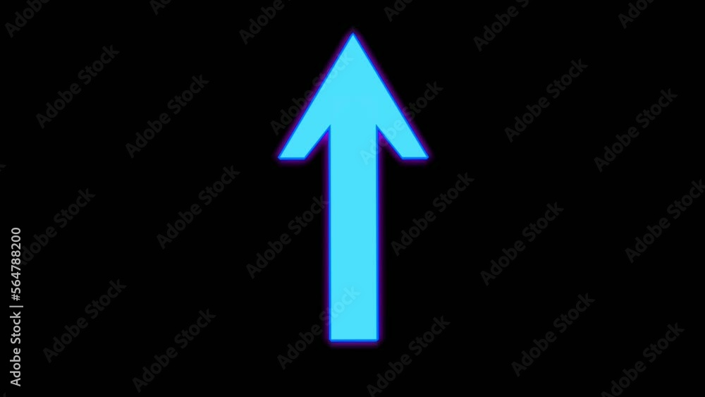 Poster neon arrow sign symbol animation on black background, motion graphics arrow pointing up 4k animated 