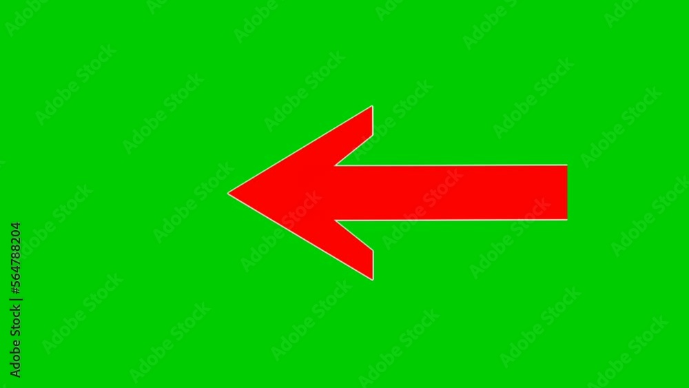 Poster arrow sign symbol animation on green screen, red color cartoon arrow pointing left 4k animated image
