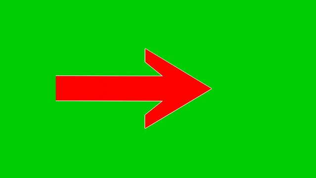 Arrow sign symbol animation on green screen, red color cartoon arrow pointing right 4K animated image video overlay elements