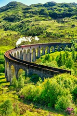 Aluminium Prints Glenfinnan Viaduc Glenfinnan Railway Viaduct in Scotland with the steam train passing over