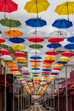 Milhares de guarda-chuvas sobre a rua Treze de Maio em Campinas, S&atilde;o Paulo.
