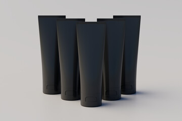 Cosmetic Cream Tube Packaging Multiple Tubes Mockup. 3D Illustration