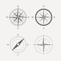 Vintage compass vector icons. Set of antique simple compass symbols for map navigation