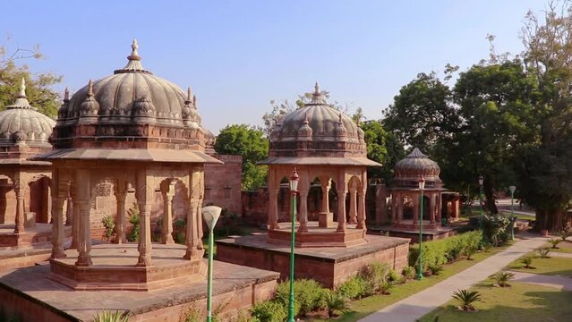 ancient hindu temple architecture from different angle at day shot is taken at mandoor jodhpur rajasthan india on 24 dec 22.