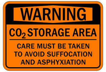 Carbon dioxide safety sign and labels CO2 storage area