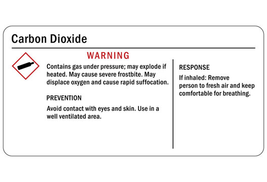 Carbon dioxide warning safety sign and labels