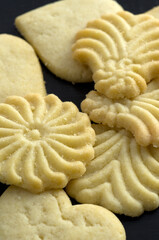 Macro Image of Delicious Shortbread Cookies on Dark Background