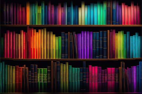 A Lot Of Colorful Books Standing On The Public Librar, Created With Generative AI Technology