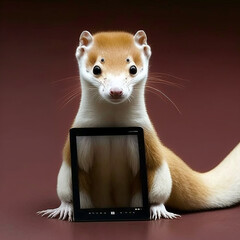 A funny and curious animal inside a screen with skill and interest, it seems to be interested in exploring the functionalities and possibilities of technology. He seems to be defying the expectations 