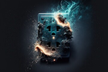 Electrical socket with sparks, concept of short circuit, created with Generative AI technology