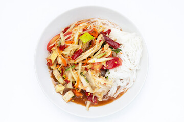 Spicy green papaya salad with vermicelli.
