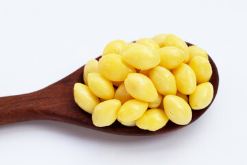 Boiled ginkgo nuts on white background.