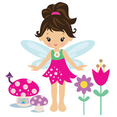 Pretty garden fairy vector cartoon illustration