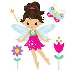 Pretty garden fairy vector cartoon illustration