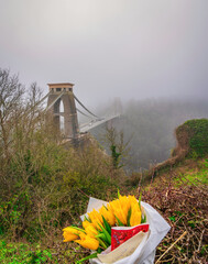 Clifton Bridge in Bristol England on a foggy day 