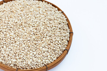 Barley grain in bamboo weave plate