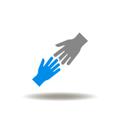 Vector illustration of hands give and take. Icon of aid. Symbol of help and support. Sign of charity.