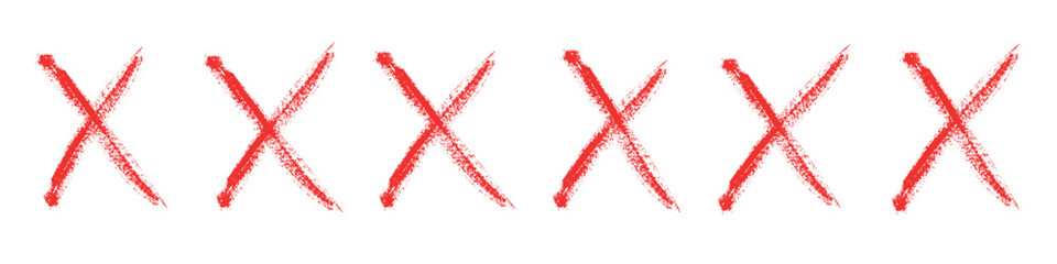 Red X sign doodle of hand draw style. Graffiti mark,typography paint brush. Isolated vector illustration