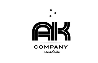 AK black and white combination alphabet bold letter logo with dots. Joined creative template design for company and business