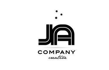 JA black and white combination alphabet bold letter logo with dots. Joined creative template design for company and business