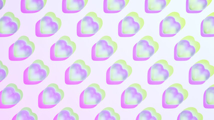 Psychedelic Neon Glass Hearts 3D Pattern Illusion Yellow Green and Purple Magenta Pink Lights Fringing Optical Aberration
