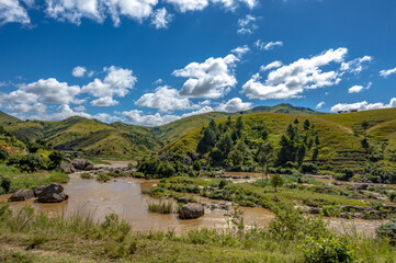Fototapeta na wymiar Landscape with rice fields in central Madagascar