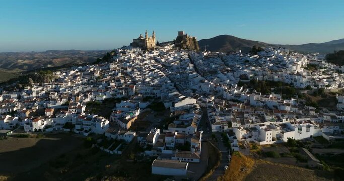 Panoramic View Over Town Olvera In Cadiz, Andalusia, Spain - drone shot
