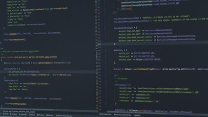 Tilt down of lines of computer code on screen - Powered by Adobe