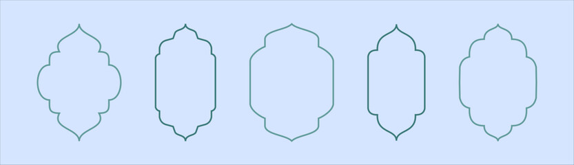 Collection of oriental style Islamic ramadan kareem windows and arches with modern style design, door mosque, mosque dome and lanterns. Ramadan illustration.