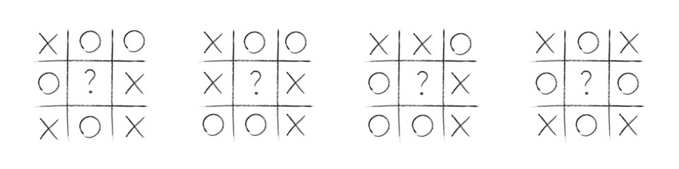 Tic tac toe game competition set. noughts and crosses black grunge brush in Hand draw. Graphic vector illustrations isolated
