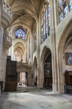 Interior of Church of Saint-Etienne-du-Mont (1624) in the Paris 5th arrondissement. Paris. France. AUGUST 25, 2021.