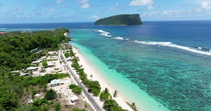 Aerial View Over Tropical Lalomanu Beach On Samoa Island, South Coast Of Upolu - drone shot