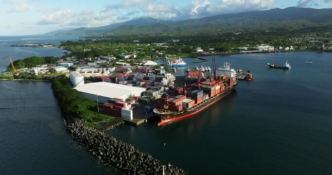 Apia Port And Marina In Upolu, Samoa - aerial drone shot
