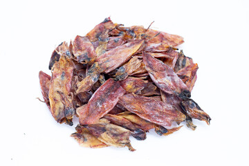 Dried squid on white background.