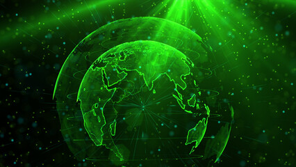 Digital green planet of Earth, 3D animation