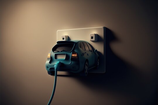 Electric car charging concept at home indoors, parking problem on toy creative idea created with Generative AI technology