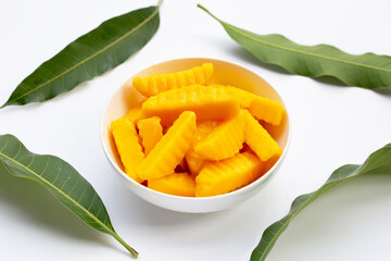 Sweet yellow mango fruit slices