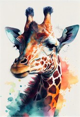 Portrait of a giraffe watercolor illustration - generative ai