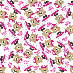 Obraz premium Seamless pattern of cute little bear with a skate board, Can be used for t-shirt print, Creative vector childish background for fabric textile, nursery wallpaper and other decoration.
