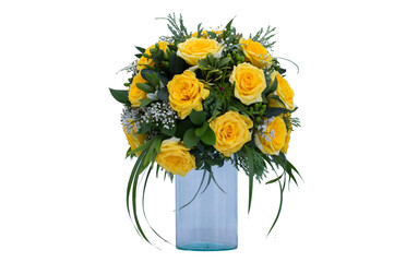 Many kinds of beautiful flowers arranged bouquet put it in a decorated vase