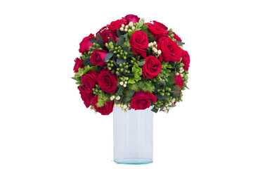 Many kinds of beautiful flowers arranged bouquet put it in a decorated vase