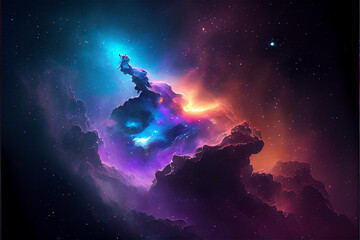 background of the universe with a pink and blue nebula, generative AI