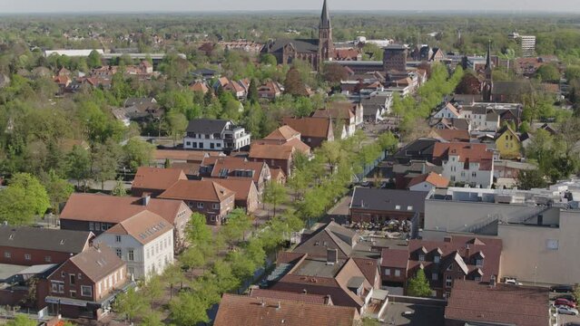 Historical city center in north germany Papenburg drone shot
